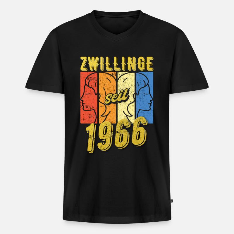 Zwillinge Sternzeichen 1966 Geschenk - Männer Premium Bio T-Shirt mit V-Ausschnitt - Schwarz