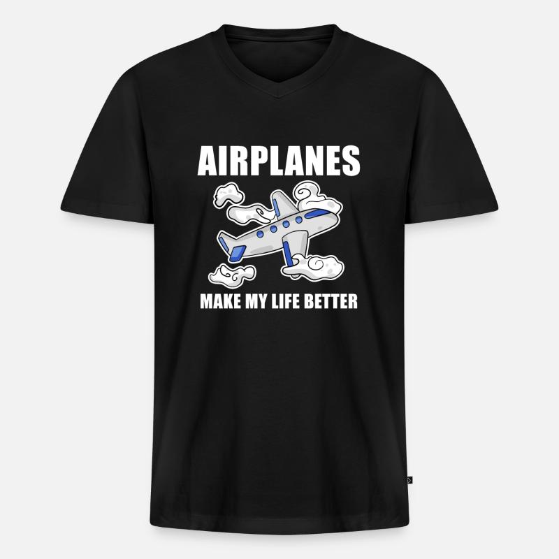 Flugzeug - Männer Premium Bio T-Shirt mit V-Ausschnitt - Schwarz