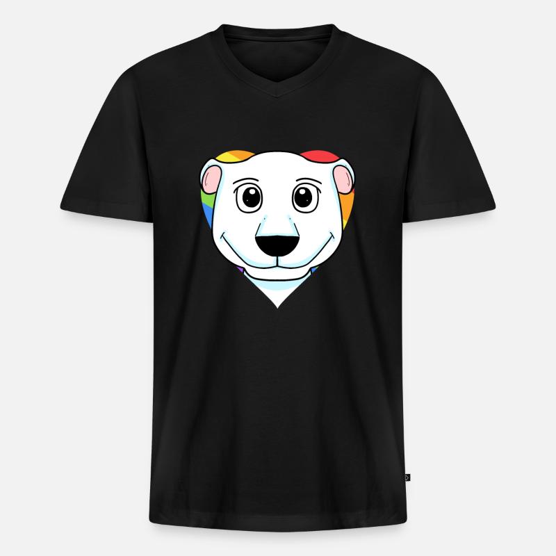 LGBT Tier Eisbär Regenbogen Herz - Männer Premium Bio T-Shirt mit V-Ausschnitt - Schwarz