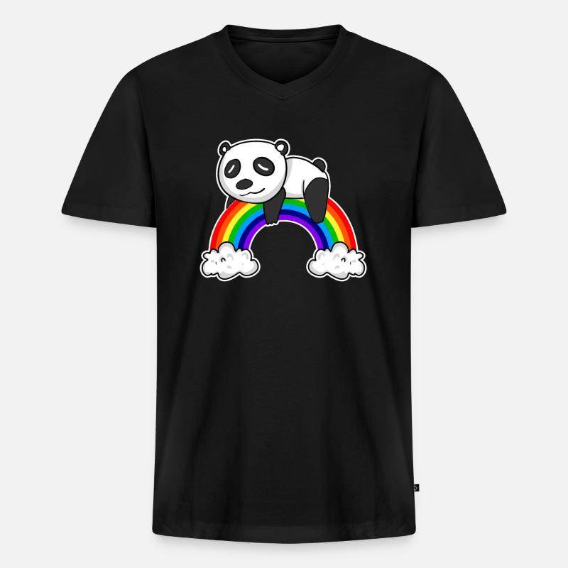 Regenbogen Panda - Männer Premium Bio T-Shirt mit V-Ausschnitt - Schwarz