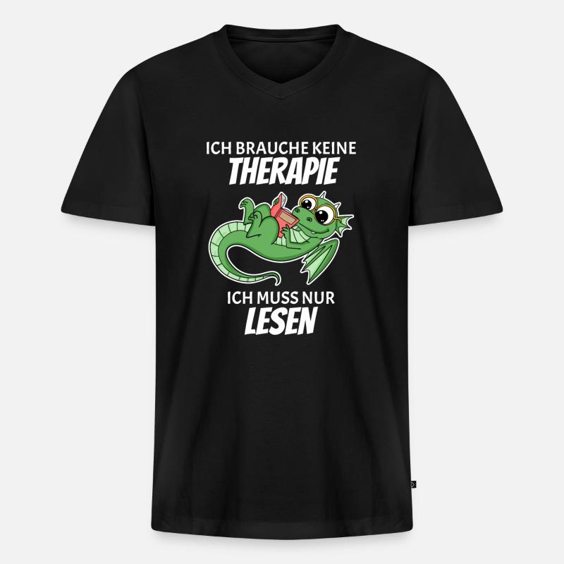 Bücher Drache Drachen - Männer Premium Bio T-Shirt mit V-Ausschnitt - Schwarz