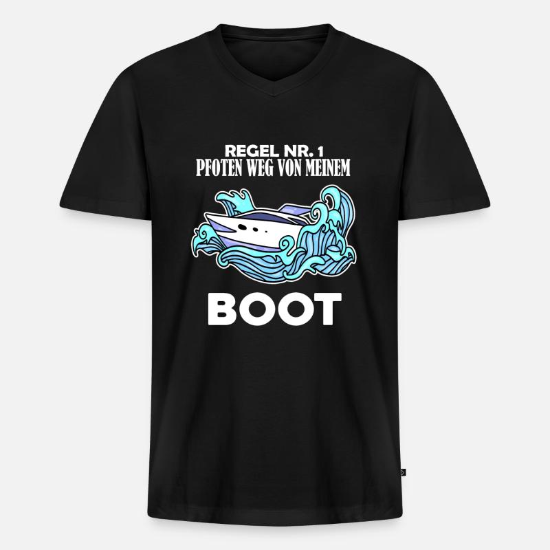 Boote Motorboot - Männer Premium Bio T-Shirt mit V-Ausschnitt - Schwarz