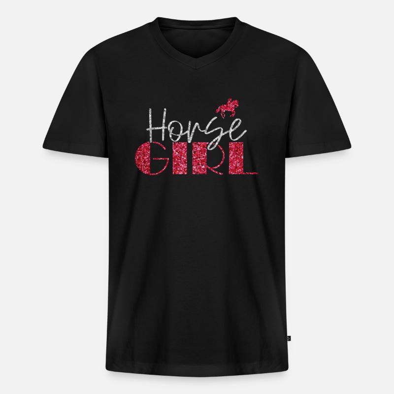 Pferd Mädchen Landfrau Mädchen Reiter - Männer Premium Bio T-Shirt mit V-Ausschnitt - Schwarz