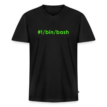Unix Linux Bash - T-shirt encolure en V Premium bio Homme - noir - Devant - Nico (187cm)