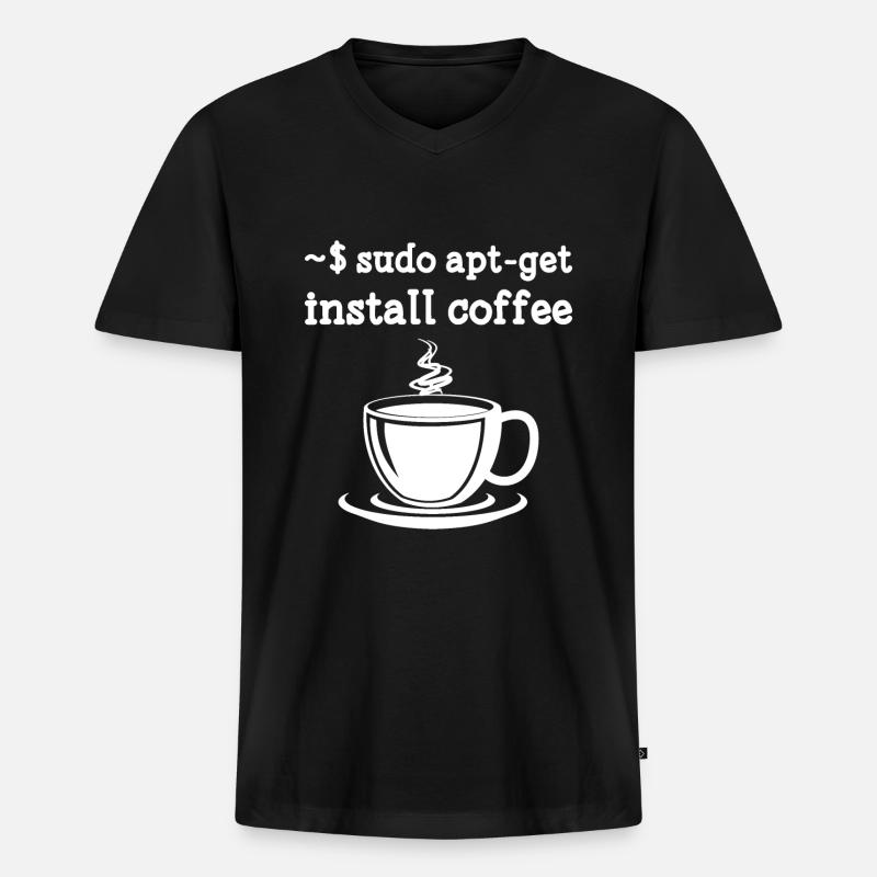 Linux Sudo Apt-Get Install Coffee - Men's Premium Organic T-shirt with V-neck - black