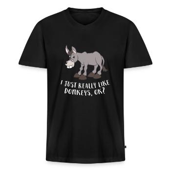 Lustiger Esel Ich mag Esel Einfach Wirklich - Männer Premium Bio T-Shirt mit V-Ausschnitt - Schwarz - Vorne - Nico (187cm)