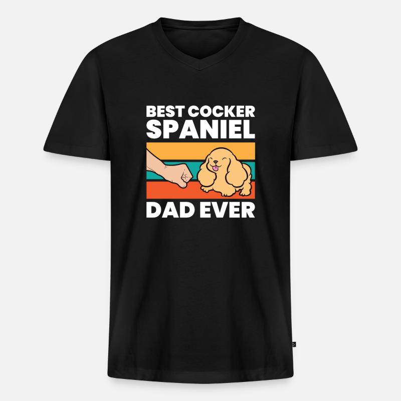 Best Cocker Spaniel Dad Ever - Männer Premium Bio T-Shirt mit V-Ausschnitt - Schwarz