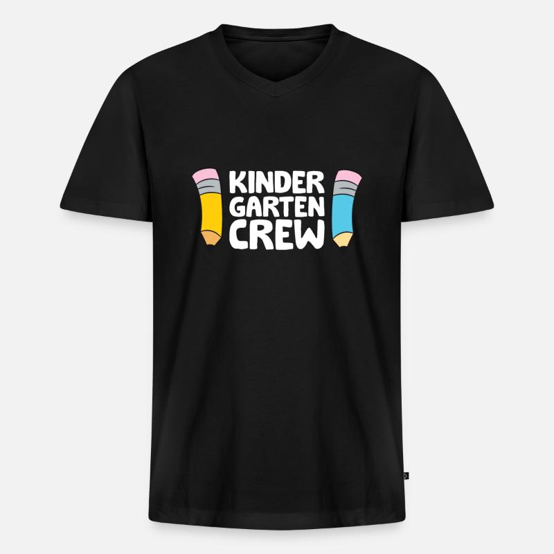 Kindergarten Crew - Männer Premium Bio T-Shirt mit V-Ausschnitt - Schwarz