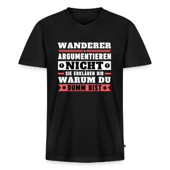 Wanderer argumentieren nicht - Männer Premium Bio T-Shirt mit V-Ausschnitt - Schwarz - Vorne - Nico (187cm)