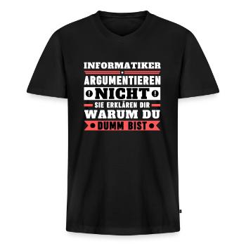 Informatiker argumentieren nicht - Männer Premium Bio T-Shirt mit V-Ausschnitt - Schwarz - Vorne - Nico (187cm)