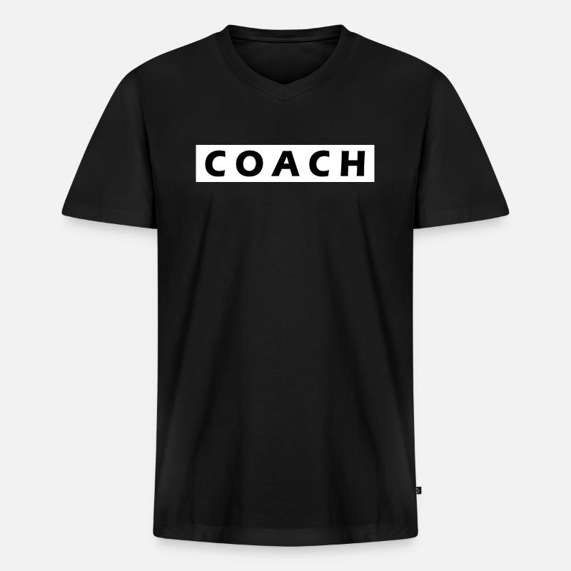 COACH - Männer Premium Bio T-Shirt mit V-Ausschnitt - Schwarz