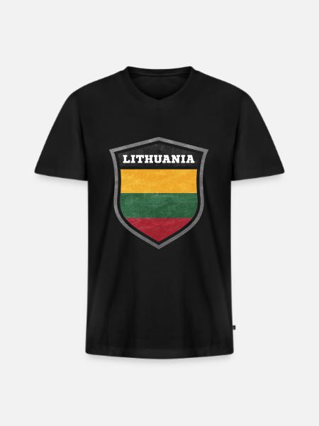 Litauen Schild Logo Emblem - Männer Premium Bio T-Shirt mit V-Ausschnitt - Schwarz