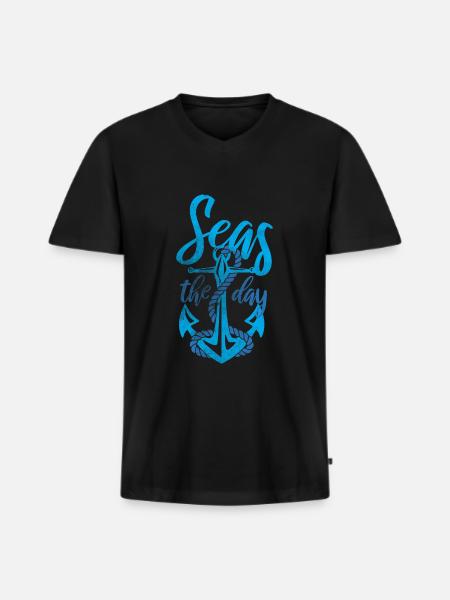 Anchor - Seas the day - Men's Premium Organic T-shirt with V-neck - black