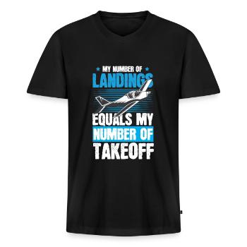Flugzeug Fliege Fliegen - Männer Premium Bio T-Shirt mit V-Ausschnitt - Schwarz - Vorne - Nico (187cm)