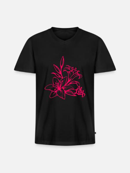 Lily Blossom Plant - Men's Premium Organic T-shirt with V-neck - black