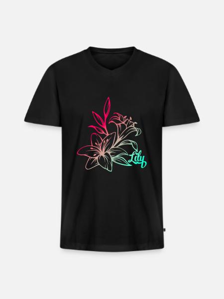 Lys fleurs plante - T-shirt encolure en V Premium bio Homme - noir