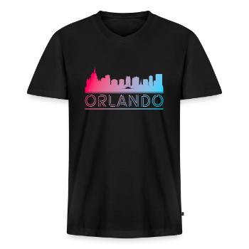 Orlando Ville Voyage - T-shirt encolure en V Premium bio Homme - noir - Devant - Nico (187cm)