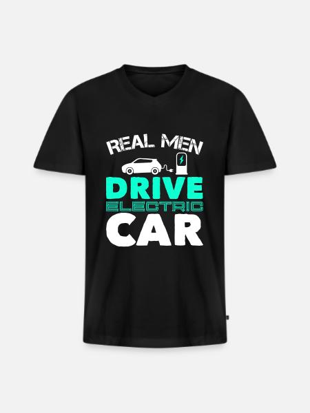 Elbil grön - Ekologisk premium-T-shirt med V-ringning herr - svart