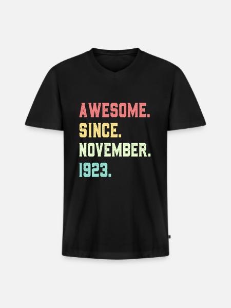 Awesome Since November 1923 - Men's Premium Organic T-shirt with V-neck - black