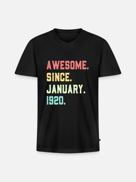 Awesome since January 1920 - Men's Premium Organic T-shirt with V-neck - black