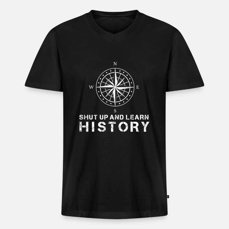 Lern Geschichte - Männer Premium Bio T-Shirt mit V-Ausschnitt - Schwarz