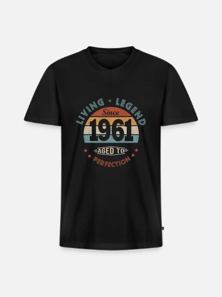 Geburtstag 61 Jahre LegendeSeit 1961 Geschenk 61 Jahre - Männer Premium Bio T-Shirt mit V-Ausschnitt - Schwarz