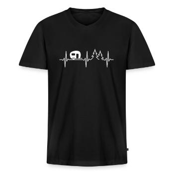 Wohnwagen Herzschlag Camping EKG Wohnmobil - Männer Premium Bio T-Shirt mit V-Ausschnitt - Schwarz - Vorne - Nico (187cm)