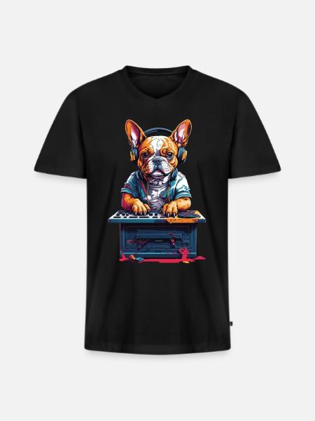 DJ French Bulldog Music Dog Party - Men's Premium Organic T-shirt with V-neck - black
