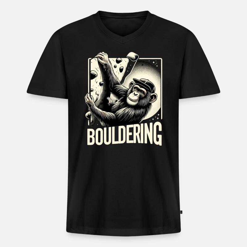 Bouldern Schimpanse Klettern Geschenk - Männer Premium Bio T-Shirt mit V-Ausschnitt - Schwarz