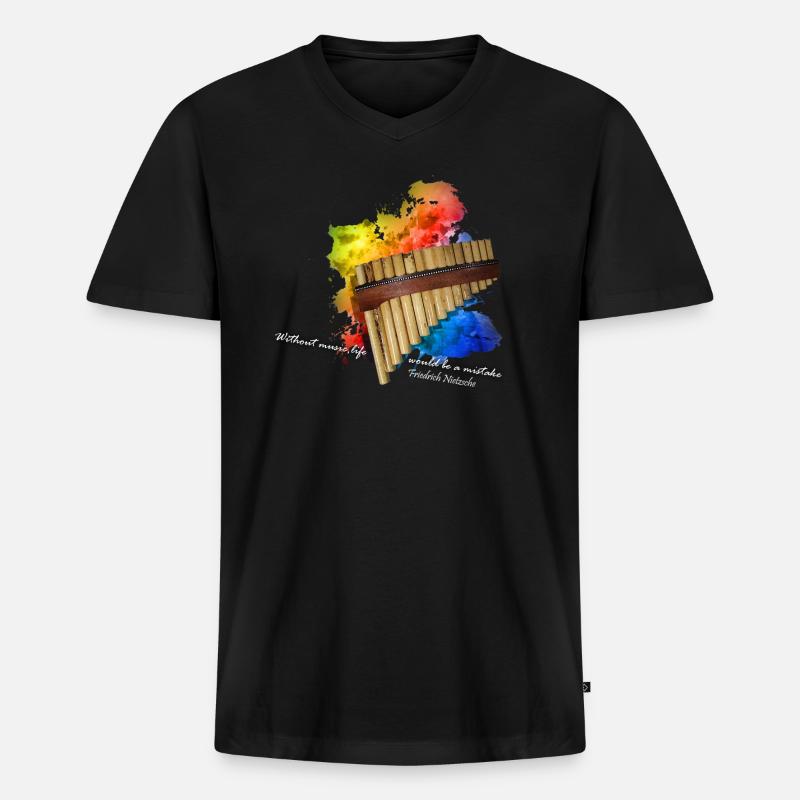 Panflöte - Männer Premium Bio T-Shirt mit V-Ausschnitt - Schwarz