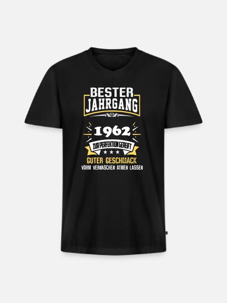 1962 Bester Jahrgang - Männer Premium Bio T-Shirt mit V-Ausschnitt - Schwarz