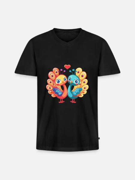 Peacock Bird Couple Love Valentine's Day - Men's Premium Organic T-shirt with V-neck - black