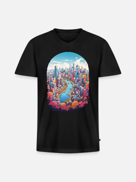 Paysage urbain - T-shirt encolure en V Premium bio Homme - noir