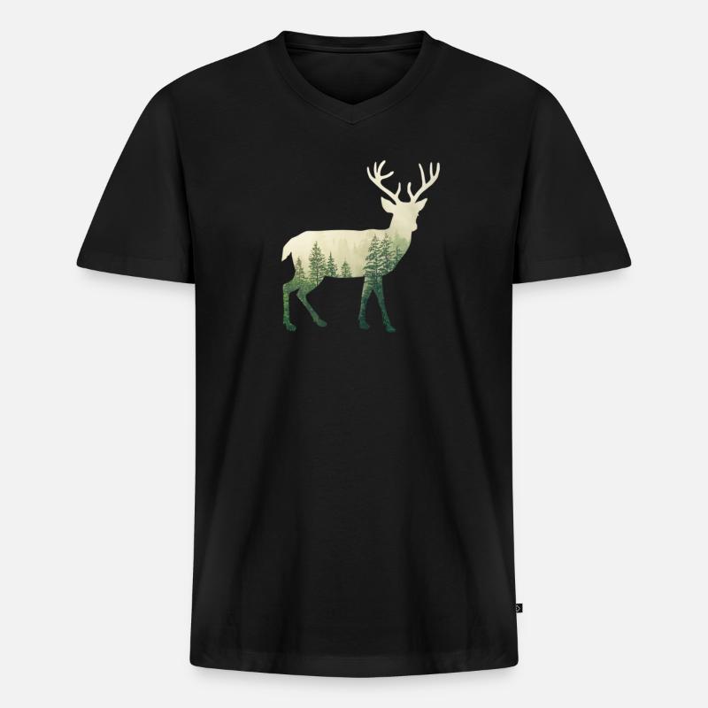 Wald Hirsch - Männer Premium Bio T-Shirt mit V-Ausschnitt - Schwarz
