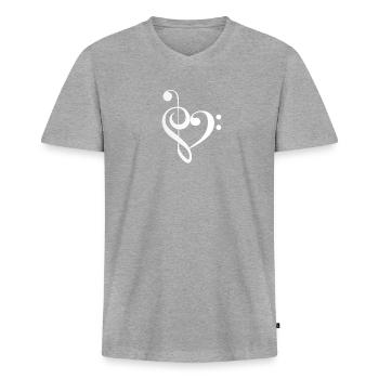Heart Music Clef Bass Clef - Men's Premium Organic T-shirt with V-neck - heather grey - Front