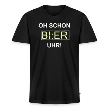 Oh schon BIER Uhr! - Männer Premium Bio T-Shirt mit V-Ausschnitt - Schwarz - Vorne - Nico (187cm)