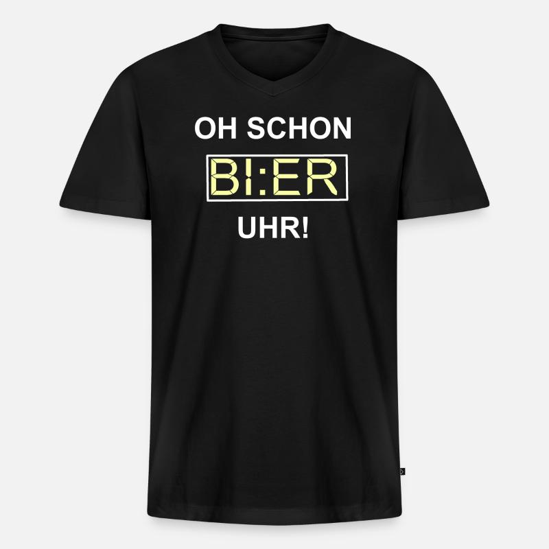 Oh schon BIER Uhr! - Männer Premium Bio T-Shirt mit V-Ausschnitt - Schwarz
