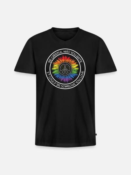 LBGT Flag Gay Pride Human - Men's Premium Organic T-shirt with V-neck - black