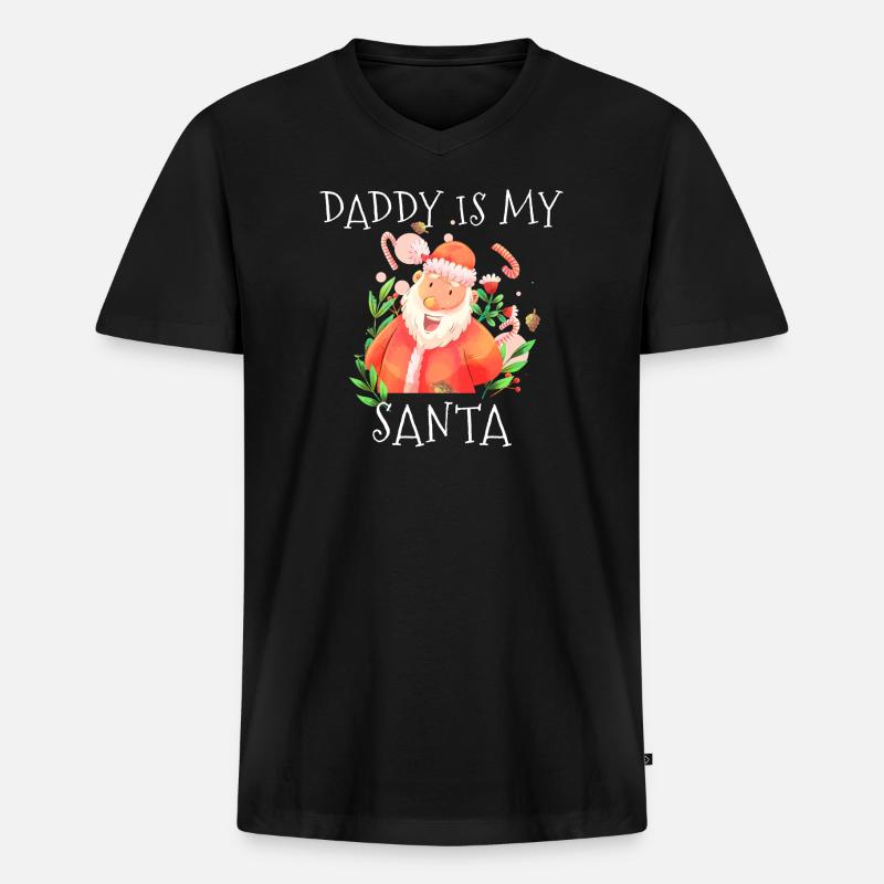 Daddy is my santa - Männer Premium Bio T-Shirt mit V-Ausschnitt - Schwarz