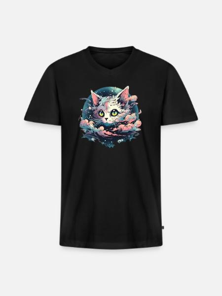 Anime Kawaii Cat Japanese - Men's Premium Organic T-shirt with V-neck - black