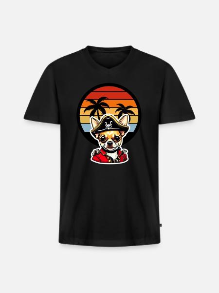 Chihuahua Pirate in Caribbean Sunset Palm Trees - Men's Premium Organic T-shirt with V-neck - black