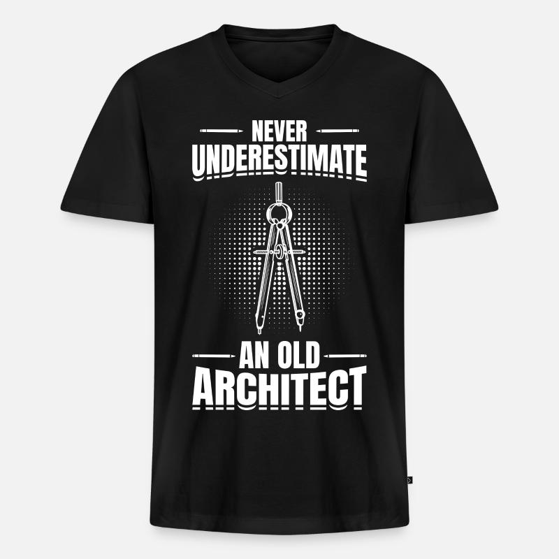 Never Underestimate An Old Architect - Männer Premium Bio T-Shirt mit V-Ausschnitt - Schwarz
