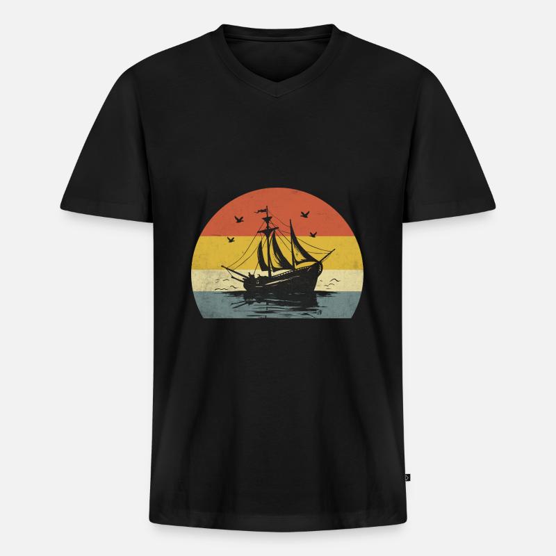 Retro Bootfahren Paddelboot - Männer Premium Bio T-Shirt mit V-Ausschnitt - Schwarz