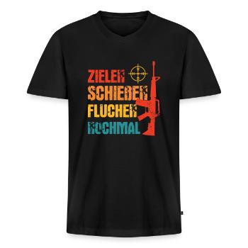 Schützenfest Schießen Schießsport Sportschütze - Männer Premium Bio T-Shirt mit V-Ausschnitt - Schwarz - Vorne - Nico (187cm)