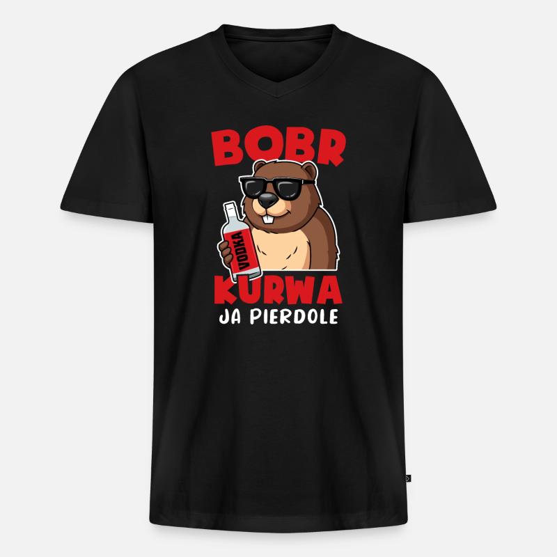 Bobr Ja Pierdole Bober Biber - Männer Premium Bio T-Shirt mit V-Ausschnitt - Schwarz