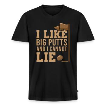 I Like Big Putts, golf golf golfer - Men's Premium Organic T-shirt with V-neck - black - Front - Nico (187cm)