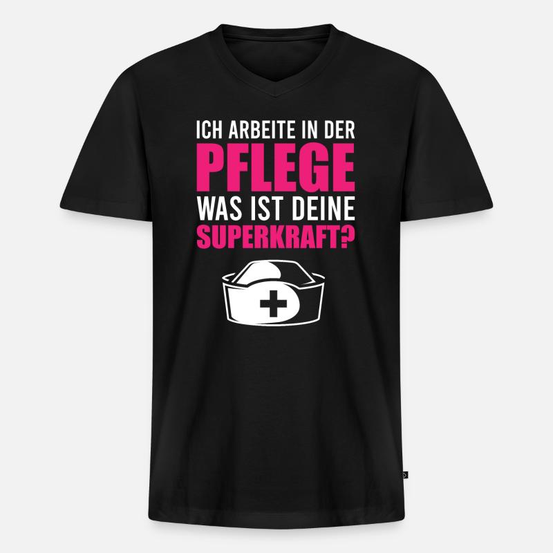 Ich arbeite in der Pflege - Männer Premium Bio T-Shirt mit V-Ausschnitt - Schwarz