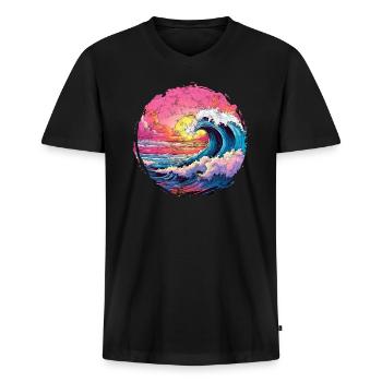 Meer, Welle, Sonnenuntergang, Sonne, Strand Sommer - Männer Premium Bio T-Shirt mit V-Ausschnitt - Schwarz - Vorne - Nico (187cm)