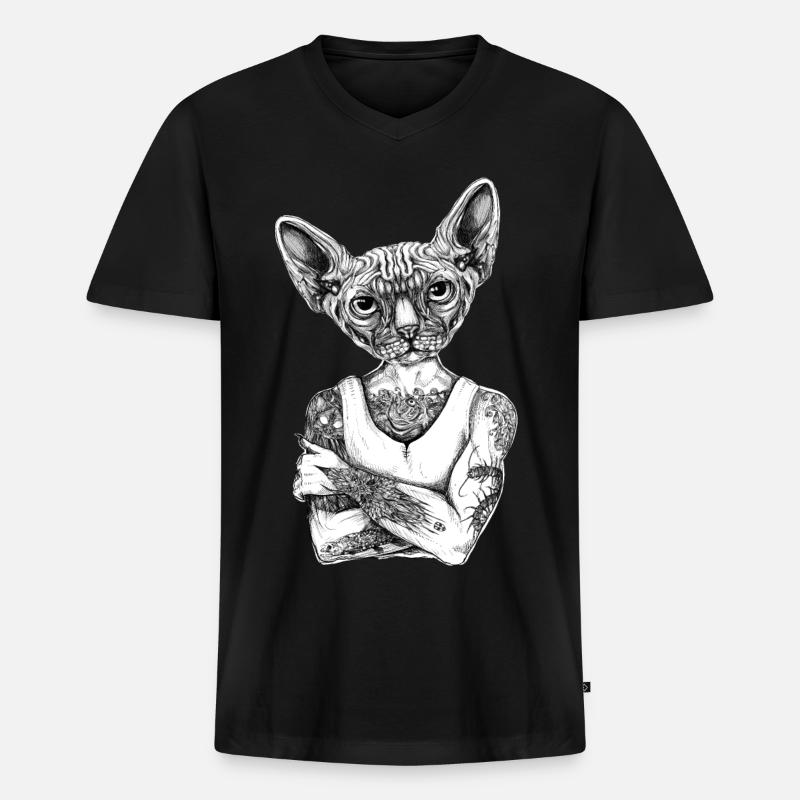 Sphynx Katze - Männer Premium Bio T-Shirt mit V-Ausschnitt - Schwarz