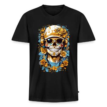 Sugar Skull - Men's Premium Organic T-shirt with V-neck - black - Front - Nico (187cm)